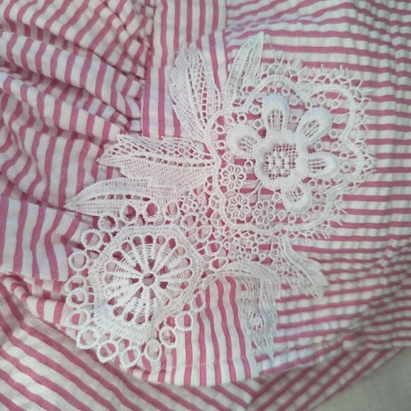 Rare Editions Girls Pink White Seersucker‎ Dress With White Lace Applique - Picture 9 of 10